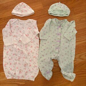 Little Me Baby Sleeper Gown And Footie Pajamas Newborn 3 Months 3M Lot of 2